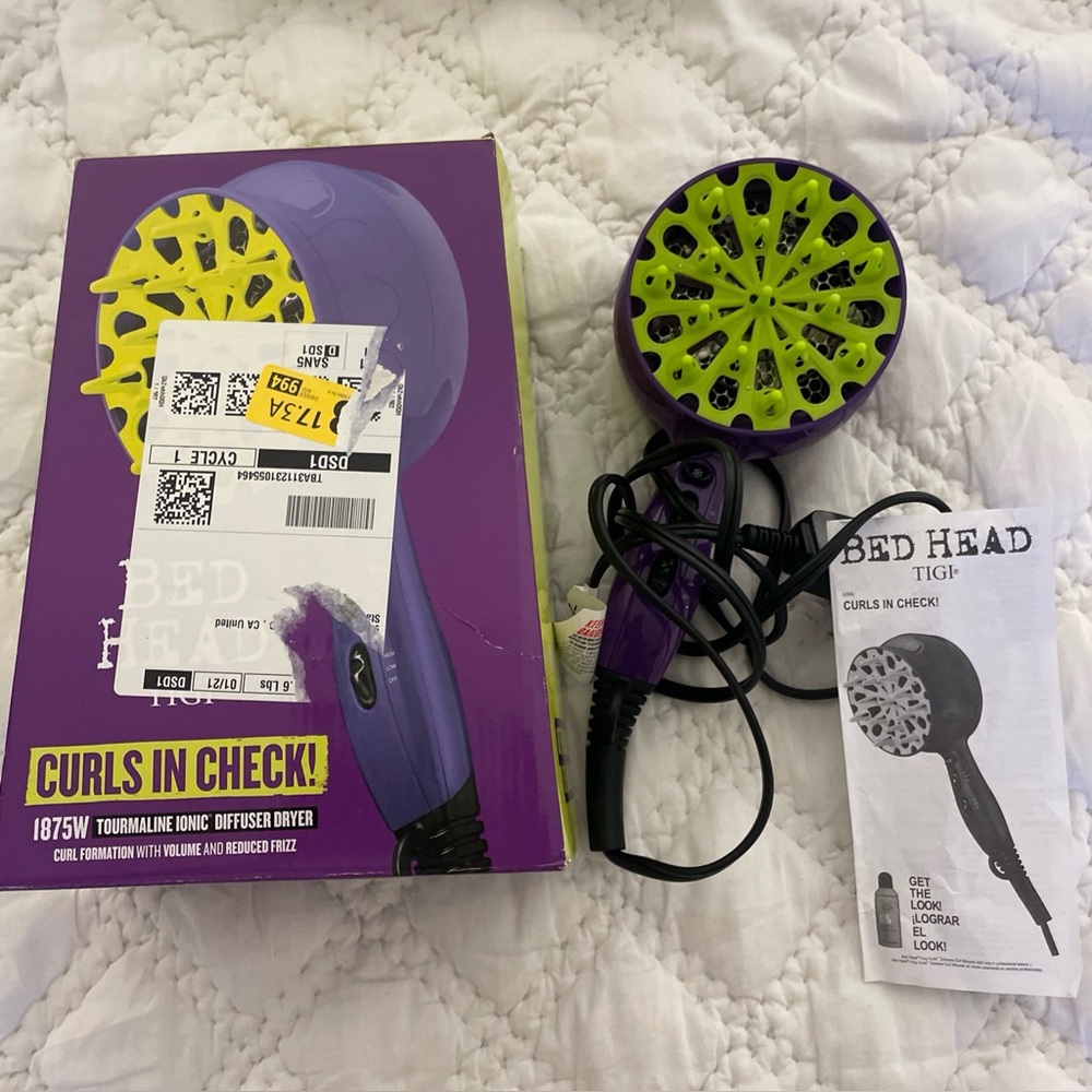 Bed Head Hair Dryer, 1875W, Diffuser Design, Curl Enhancement, Frizz Control